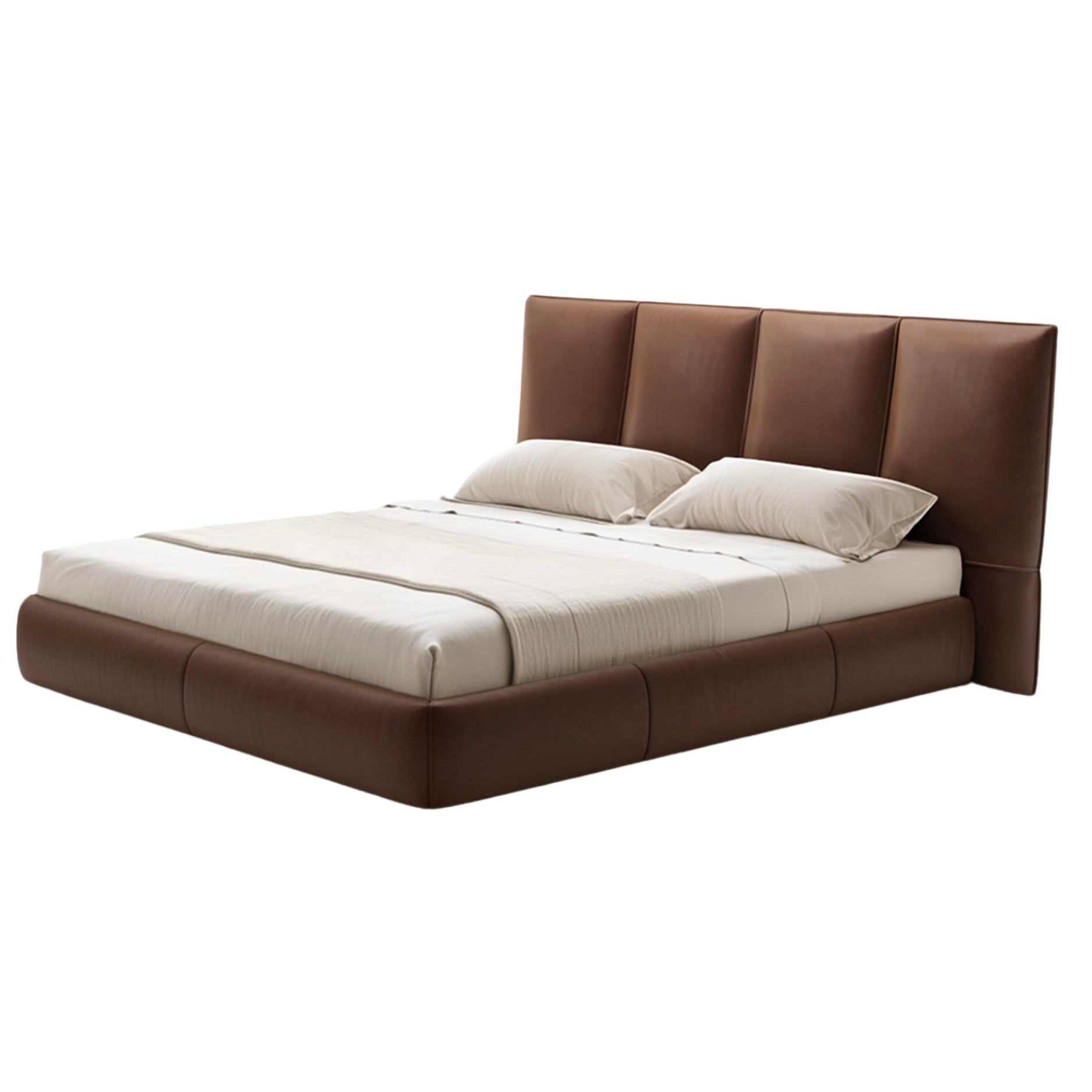 DeRUCCI BCG1-101 Mocha amber-brown top-grain leather bed frame at the Perth showroom