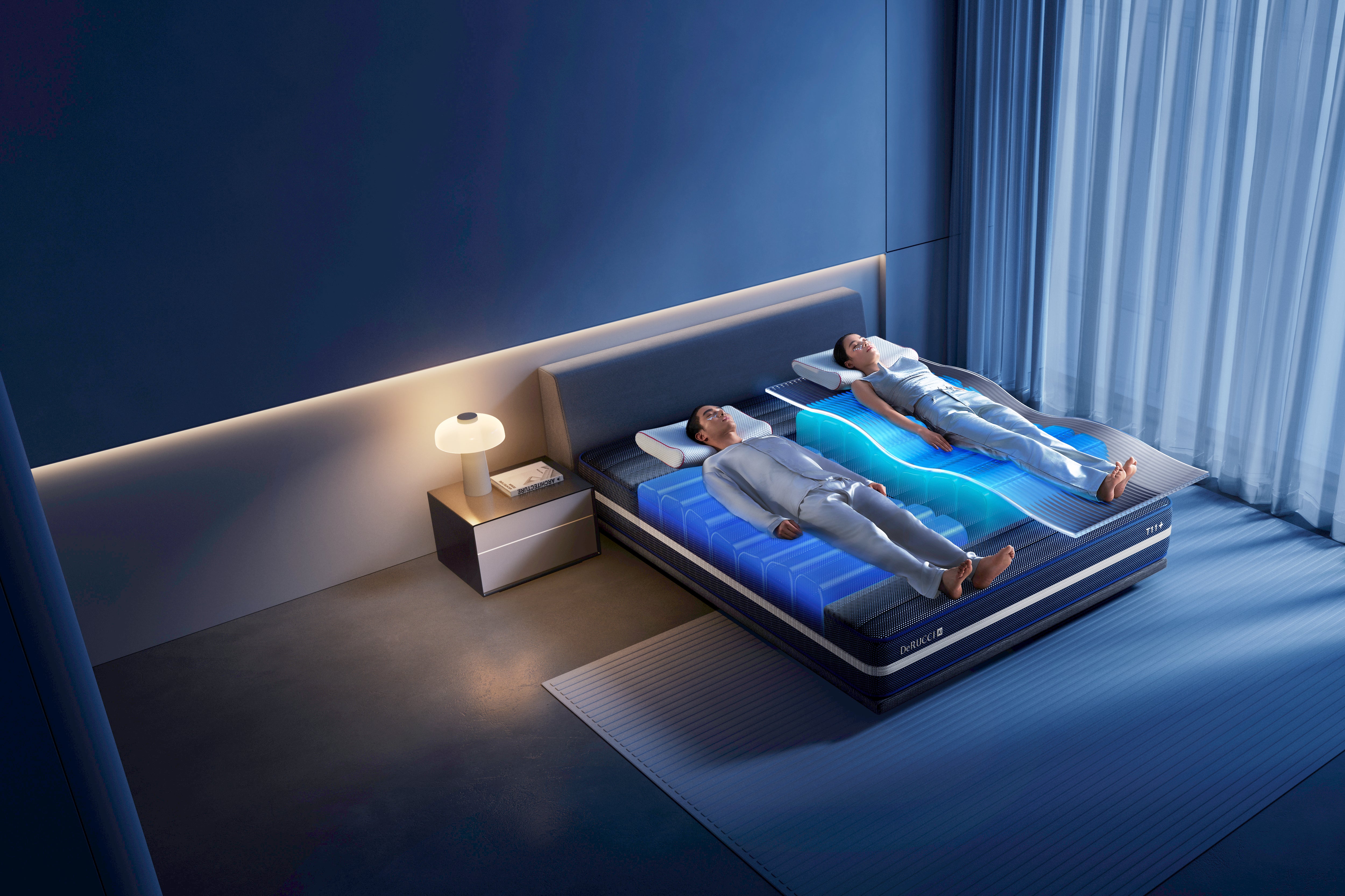 Couple sleeping on DeRUCCI T11+ with dual-zone AI technology